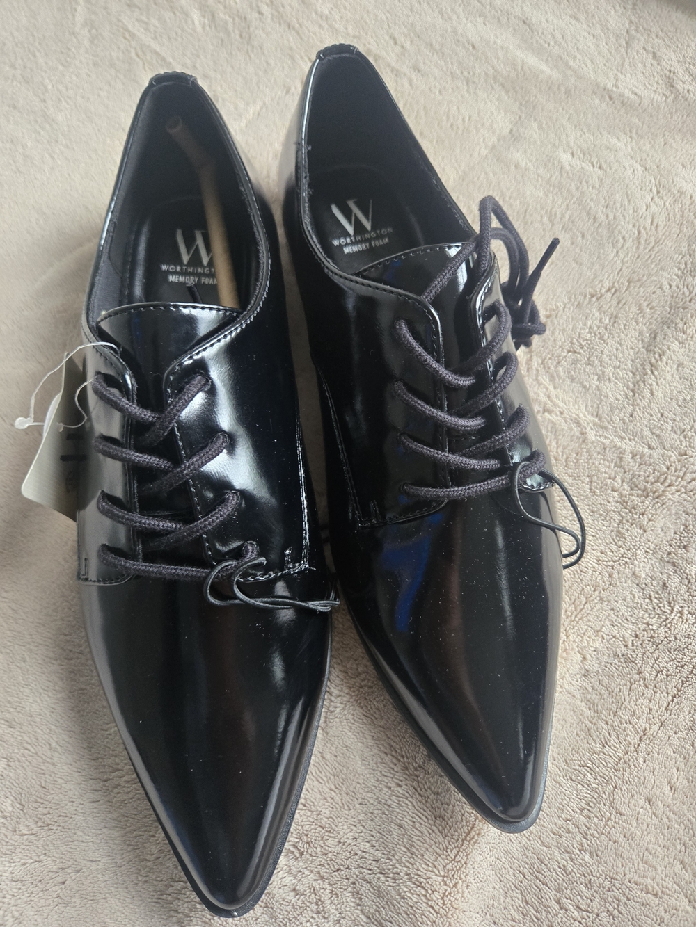 Worthington Shiny Black Pointed Lace-Up Derby Oxfords